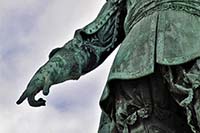 [#1327s] finger, peka, staty, Gustav II Adolf, här skall staden ligga, idébild